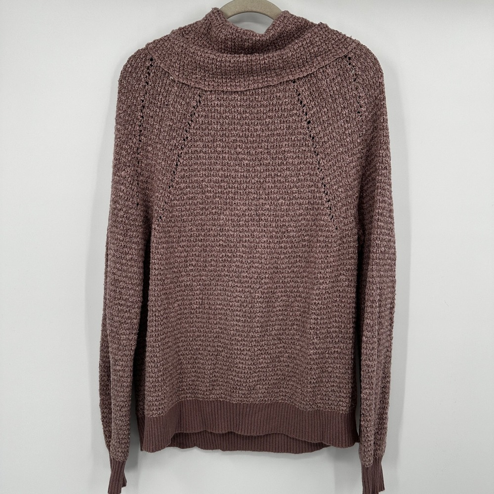 Free People Textured Cowl Neck Sweater Mauve Metallic Knit Pullover Size Small - Picture 5 of 8